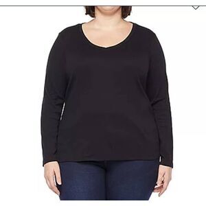 St.‎ John's Bay Womens Plus V Neck Long Sleeve T-Shirt